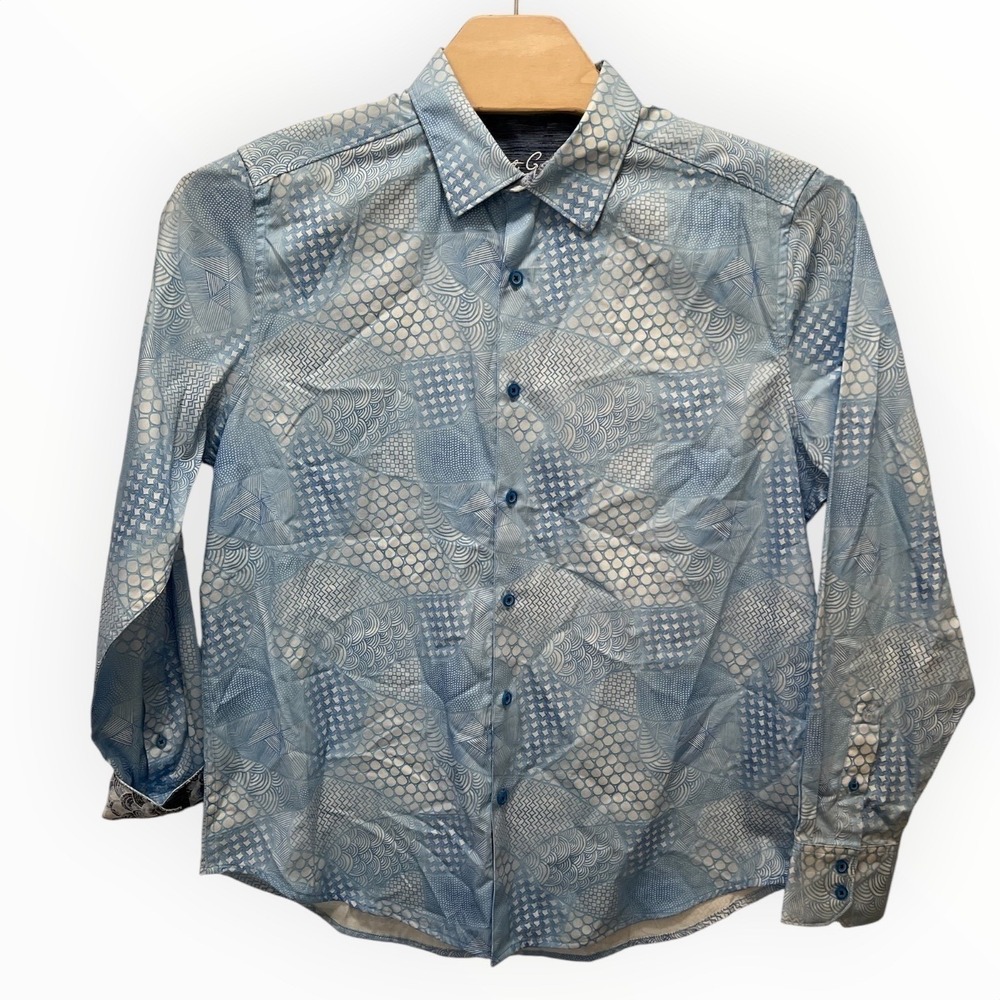 Robert Graham Mens Classic Fit Blue Geometric Patchwork Cotton Button Down XL